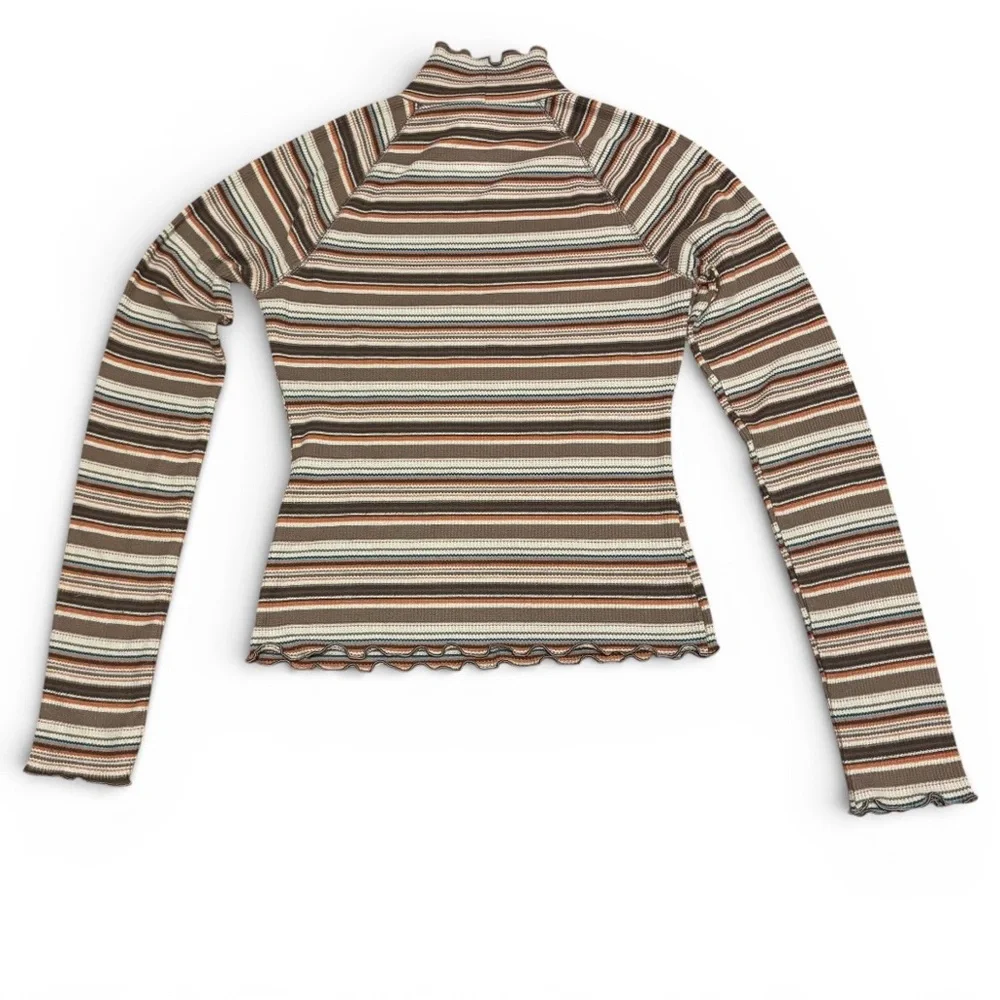 SO Multicolor Striped Long Sleeve Lettuce Trim Turtleneck Top - Picture 2 of 7